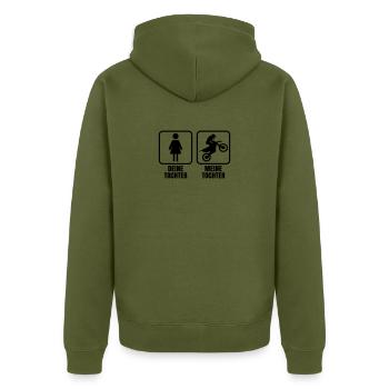 Motocross Tochter - Deine Tochter Meine Tochter - Unisex Premium Bio Zip Hoodie - Khaki - Hinten - Nico (187cm)