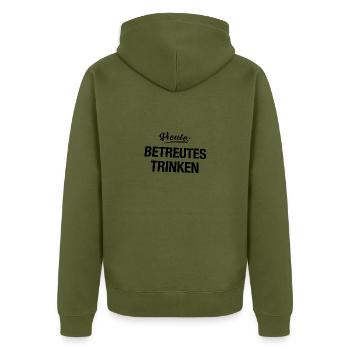 Betreutes Trinken - Unisex Premium Bio Zip Hoodie - Khaki - Hinten - Nico (187cm)