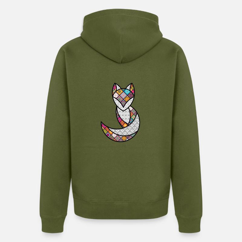 RENARD PSYCHEDELIQUE / THE PSYCHEDELIC fox - Unisex Premium Bio Zip Hoodie - Khaki