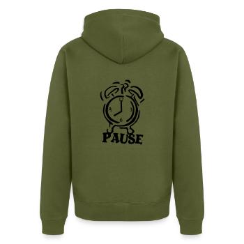 pause - Unisex Premium Bio Zip Hoodie - Khaki - Hinten - Nico (187cm)