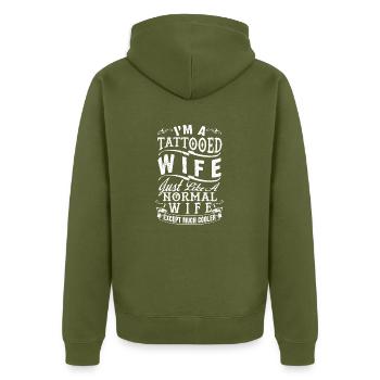 TATTOOED WIFE W - Unisex Premium Organic Zip Hoodie - khaki - Back - Nico (187cm)