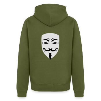 anonymous happy mask internet hack - Unisex Premium Bio Zip Hoodie - Khaki - Hinten - Nico (187cm)