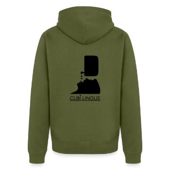 CUBI LINGUS! - Unisex Premium Bio Zip Hoodie - Khaki - Hinten - Nico (187cm)