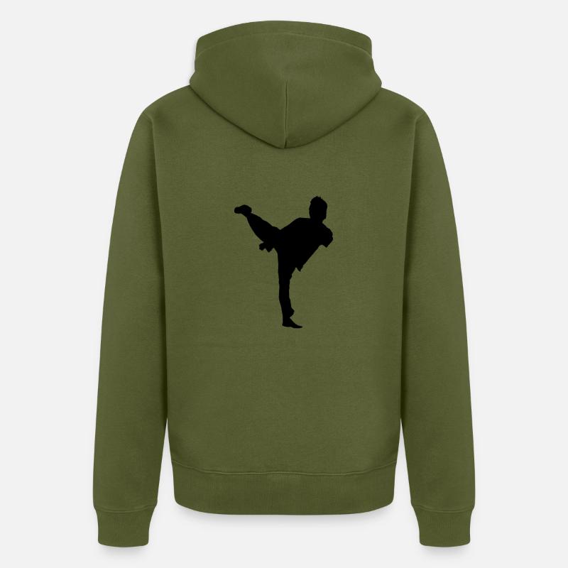 Bruce Lee Shadow Side Kick - Veste à capuche bio Premium Unisexe - kaki