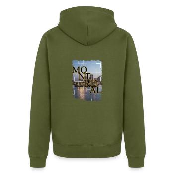 Stadtbild von Montreal Hafen Nacht - Unisex Premium Bio Zip Hoodie - Khaki - Hinten - Nico (187cm)
