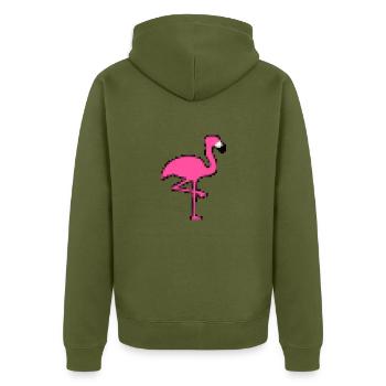 Pixel Flamingo - Unisex Premium Organic Zip Hoodie - khaki - Back - Nico (187cm)