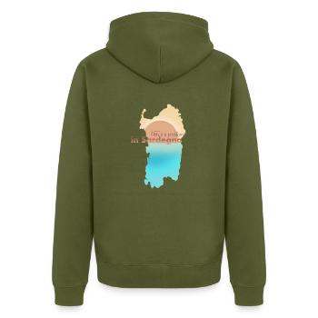 Non C’è Problema in Sardegna - Unisex Premium Bio Zip Hoodie - Khaki - Hinten - Nico (187cm)