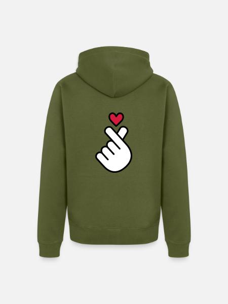 K-pop hart, Korea K popmuzieksymbool, vinger, hand - Premium økologisk unisex-hættejakke - khaki