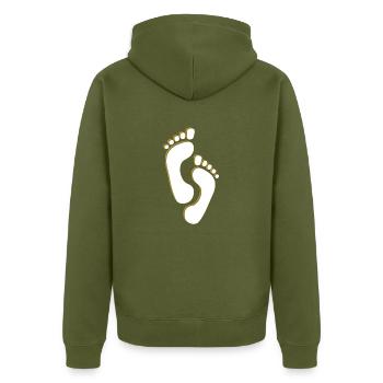 Käsefüsse - Unisex Premium Bio Zip Hoodie - Khaki - Hinten - Nico (187cm)