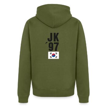 BTS - Unisex Premium Bio Zip Hoodie - Khaki - Hinten - Nico (187cm)