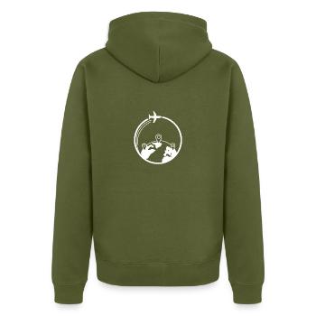 Weltreise-Routenflug - Unisex Premium Bio Zip Hoodie - Khaki - Hinten - Nico (187cm)