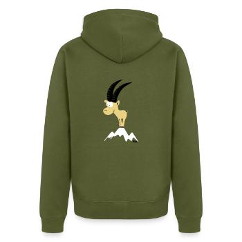 Steinbock (farbig) - Unisex Premium Bio Zip Hoodie - Khaki - Hinten - Nico (187cm)