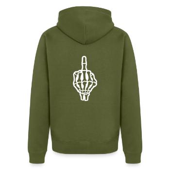 Skelett Mittelfinger Hand - Unisex Premium Bio Zip Hoodie - Khaki - Hinten - Nico (187cm)
