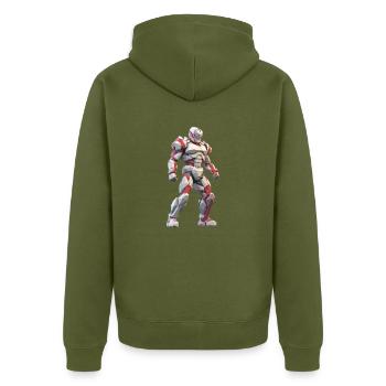 Fighter - Unisex Premium Organic Zip Hoodie - khaki - Back - Nico (187cm)