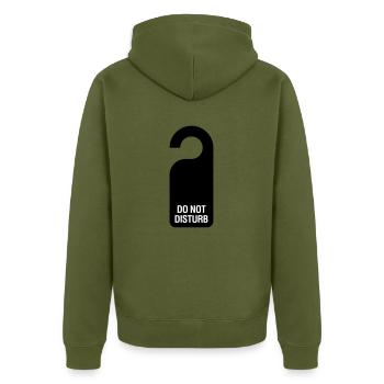 disturb - Unisex Premium Organic Zip Hoodie - khaki - Back - Nico (187cm)