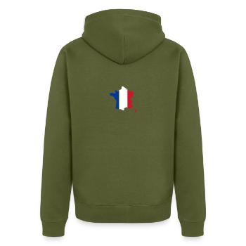 Frankreich - Unisex Premium Bio Zip Hoodie - Khaki - Hinten - Nico (187cm)
