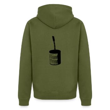 Delova Rana Blitzknaller Blitzknallsatz Feuerwerk - Unisex Premium Bio Zip Hoodie - Khaki - Hinten - Nico (187cm)