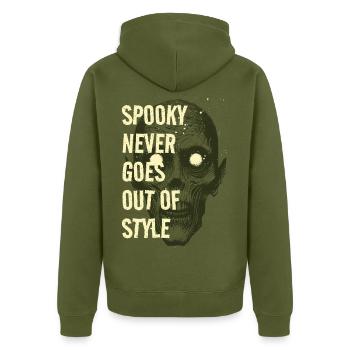 Spooky never goes out of style - Unisex Premium Bio Zip Hoodie - Khaki - Hinten - Nico (187cm)