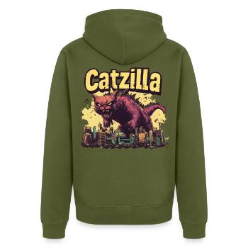 Monstre de la Skyline de Catzilla - Veste à capuche bio Premium Unisexe - kaki - Dos - Nico (187cm)