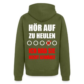 Arrête de pleurer – je n’ai pas voté pour toi - Veste à capuche bio Premium Unisexe - kaki - Dos - Nico (187cm)