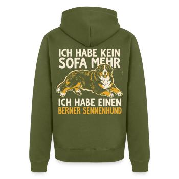 Ich habe kein Sofa mehr, ich habe einen Berner - Unisex Premium Bio Zip Hoodie - Khaki - Hinten - Nico (187cm)