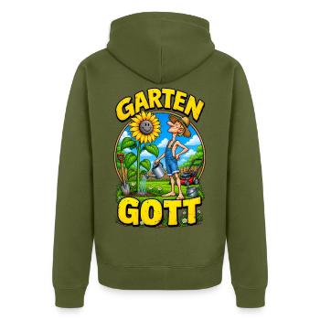 Garten Gott – Funny Gardener Gardening - Unisex Premium Bio Zip Hoodie - Khaki - Hinten - Nico (187cm)