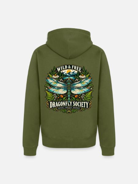 Dragonfly Libelle Natur Geschenk Botanical Design - Unisex Premium Bio Zip Hoodie - Khaki