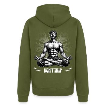 Don't Trip-_Man_yoga_lotus_pose - Unisex Premium Bio Zip Hoodie - Khaki - Hinten - Nico (187cm)