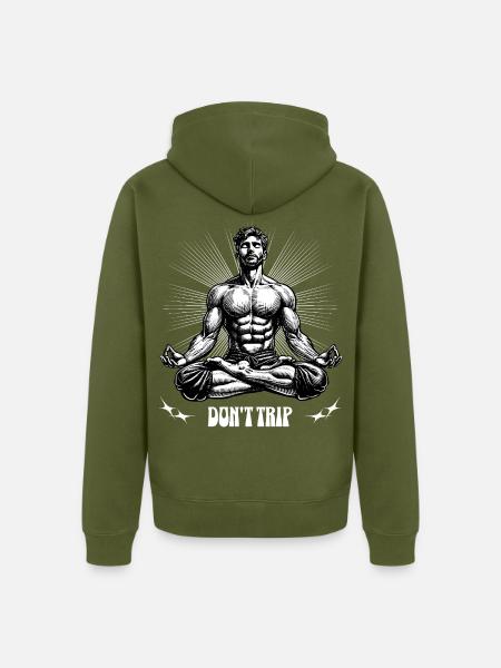 Don't Trip-_Man_yoga_lotus_pose - Unisex Premium Bio Zip Hoodie - Khaki