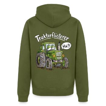 Traktorflüsterer Landwirt Trecker Bauernhof Humor - Unisex Premium Bio Zip Hoodie - Khaki - Hinten - Nico (187cm)