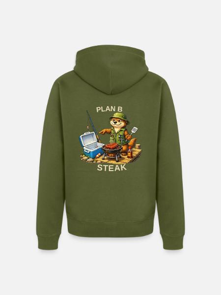 Lustiges Anglermotiv – Plan B Steak - Unisex Premium Bio Zip Hoodie - Khaki