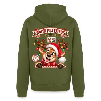 Rentier Reindeer Weihnachtsrentier Lichterkette - Unisex Premium Bio Zip Hoodie - Khaki - Hinten - Nico (187cm)