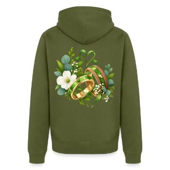 Grünehochzeit , Grünes Liebesband Hochzeitsdesign - Unisex Premium Bio Zip Hoodie - Khaki - Hinten - Nico (187cm)