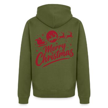 Fröhliche Weihnacht Silhouette Schlitten - Unisex Premium Bio Zip Hoodie - Khaki - Hinten - Nico (187cm)