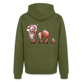 Wurmi - Unisex Premium Bio Zip Hoodie - Khaki - Hinten - Nico (187cm)