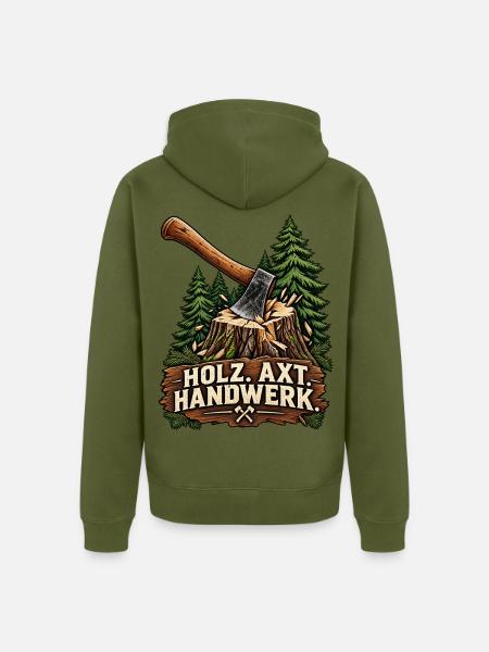 Holz Axt Handwerk - Unisex Premium Bio Zip Hoodie - Khaki