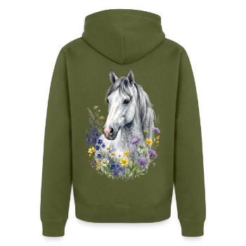 Moisissure grise avec fleurs sauvages - Veste à capuche bio Premium Unisexe - kaki - Dos - Nico (187cm)