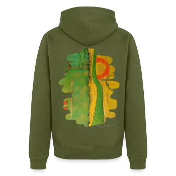 Flucht - Unisex Premium Bio Zip Hoodie - Khaki - Hinten - Nico (187cm)