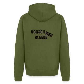 Oorschwerbleede lustiger sächsischer Dialekt - Unisex Premium Bio Zip Hoodie - Khaki - Hinten - Nico (187cm)