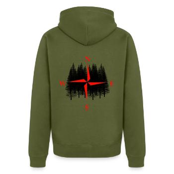 Forest Nature Wilderness Expedition Hiking Direction - Unisex Premium Organic Zip Hoodie - khaki - Back - Nico (187cm)