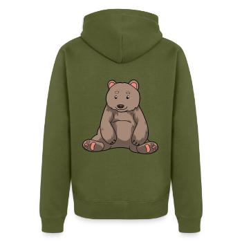 Ours brun Ours Zoo Animaux de zoo Animaux sauvages Animaux forestiers Enfants - Veste à capuche bio Premium Unisexe - kaki - Dos - Nico (187cm)