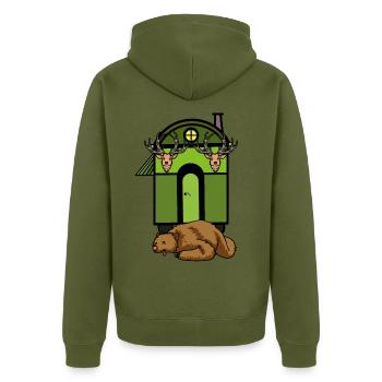 Construction roulotte refuge forêt chasseur d’ours brun chasse les animaux sauvages - Veste à capuche bio Premium Unisexe - kaki - Dos - Nico (187cm)