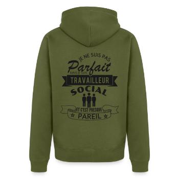 Travailleur social parfait shirt cadeau - Veste à capuche bio Premium Unisexe - kaki - Dos - Nico (187cm)