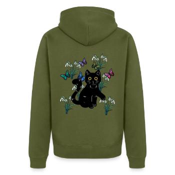 Cat Cats Kids Nature Spring Flowers Fantasy - Unisex Premium Organic Zip Hoodie - khaki - Back - Nico (187cm)
