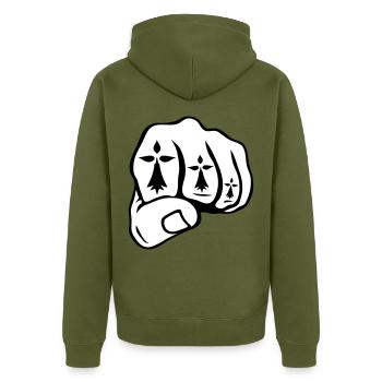 Faust schließen hermine symbol breton - Unisex Premium Bio Zip Hoodie - Khaki - Hinten - Nico (187cm)