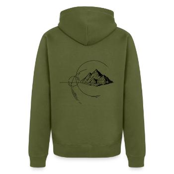Berge spiegeln sich - geometrischer Style - Unisex Premium Bio Zip Hoodie - Khaki - Hinten - Nico (187cm)