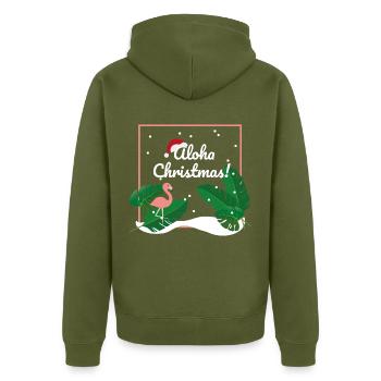 Aloha Christmas! Weihnachtsgrüße im Karibik-Flair - Unisex Premium Bio Zip Hoodie - Khaki - Hinten - Nico (187cm)