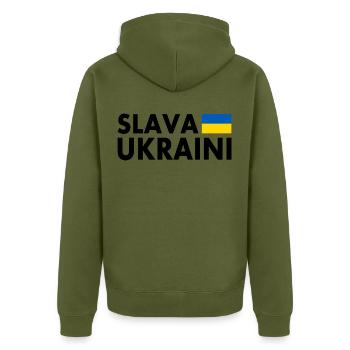 Slava ukraini - Unisex Premium Bio Zip Hoodie - Khaki - Hinten - Nico (187cm)