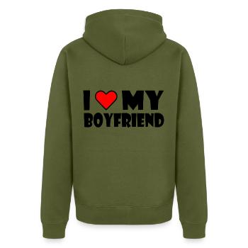 I love my boyfriend - Unisex Premium Bio Zip Hoodie - Khaki - Hinten - Nico (187cm)