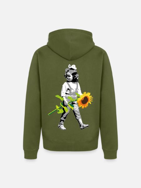Blumenkind | Mädchen mit Sonnenblume - Unisex Premium Bio Zip Hoodie - Khaki